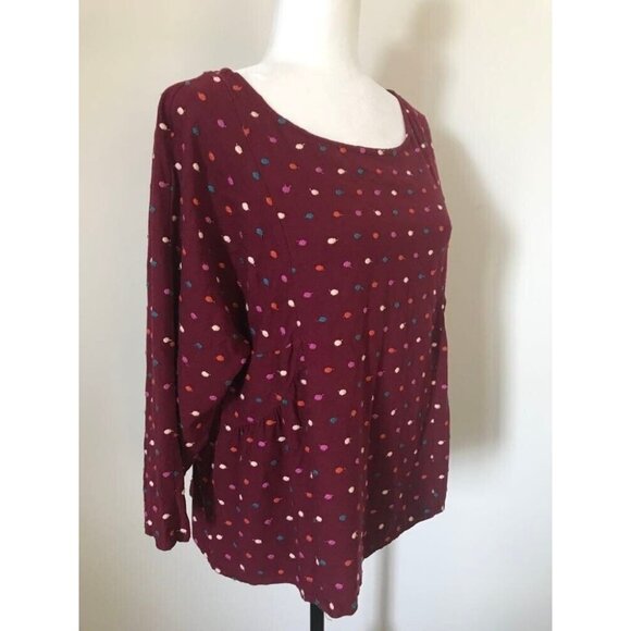 ANTHROPOLOGIE MAEVE Dottie Top Blouse Size Medium Burgundy Embroidered Polka Dot - Picture 4 of 9